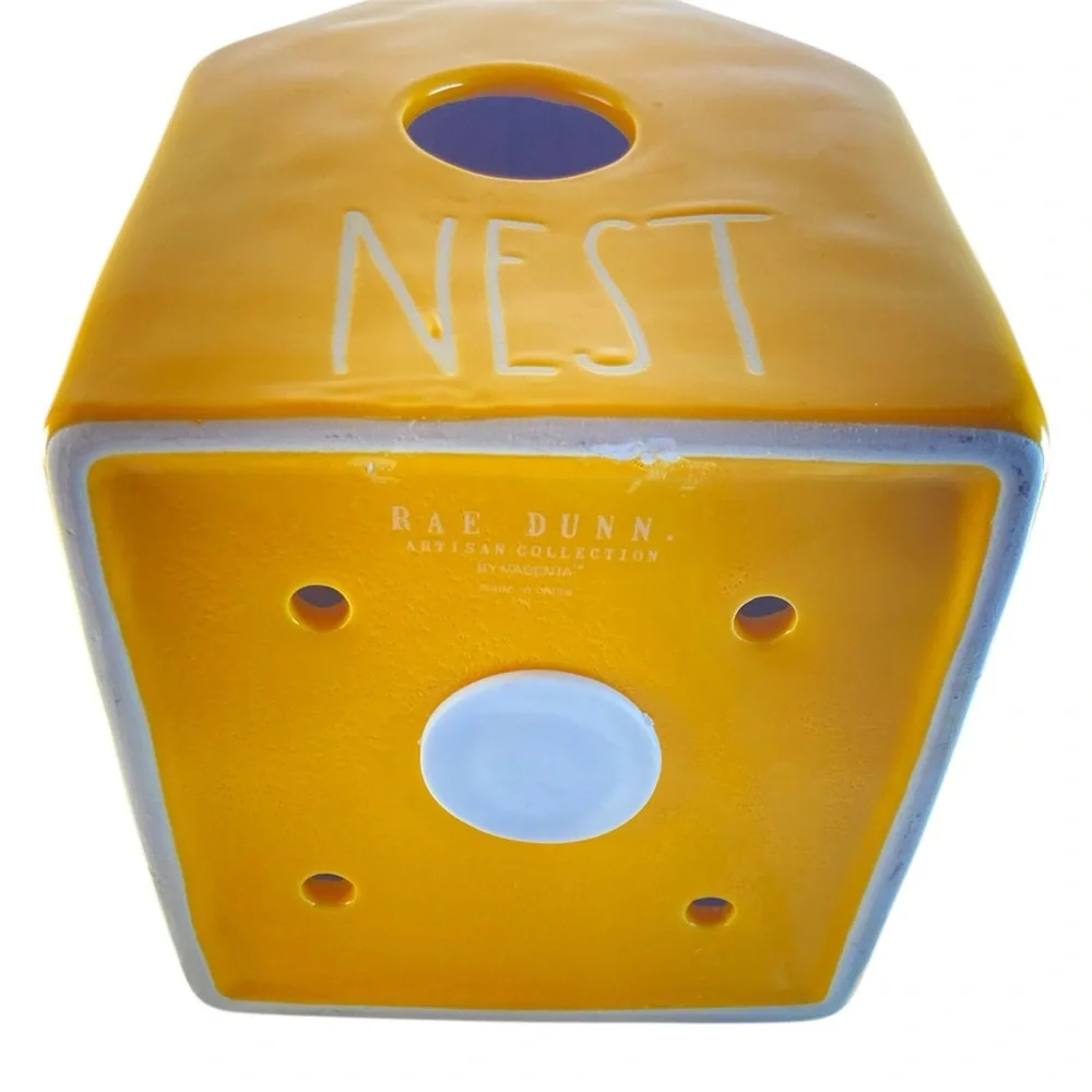Rae Dunn NEST Yellow Ceramic Birdhouse Coin Bank Farmhouse Decor 7.5”